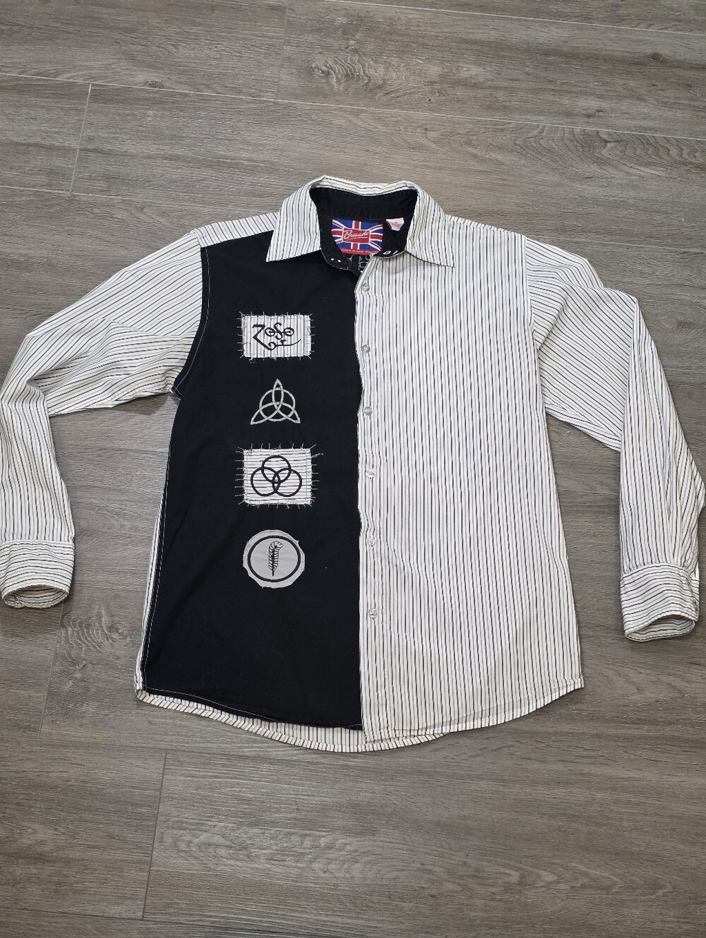 Led Zeppelin Bravado Button Shirt Mens M "Swan Song" Patched Symbols